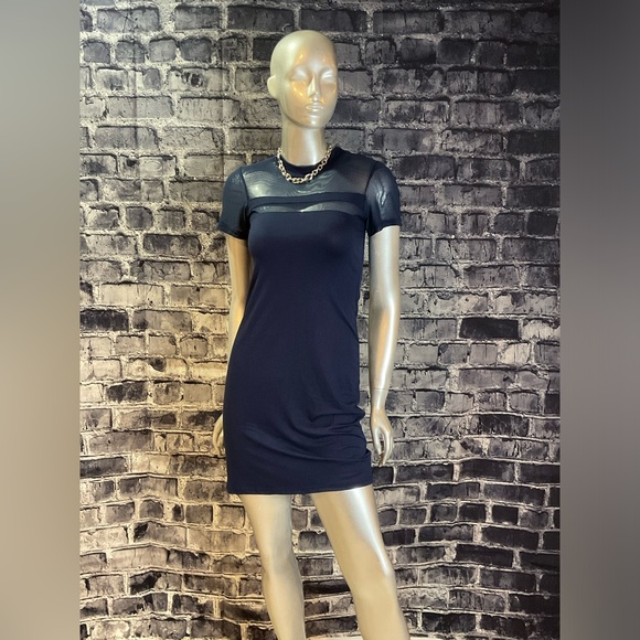Navy Blue Mesh Soft T Shirt Mini Dress - Picture 10 of 10